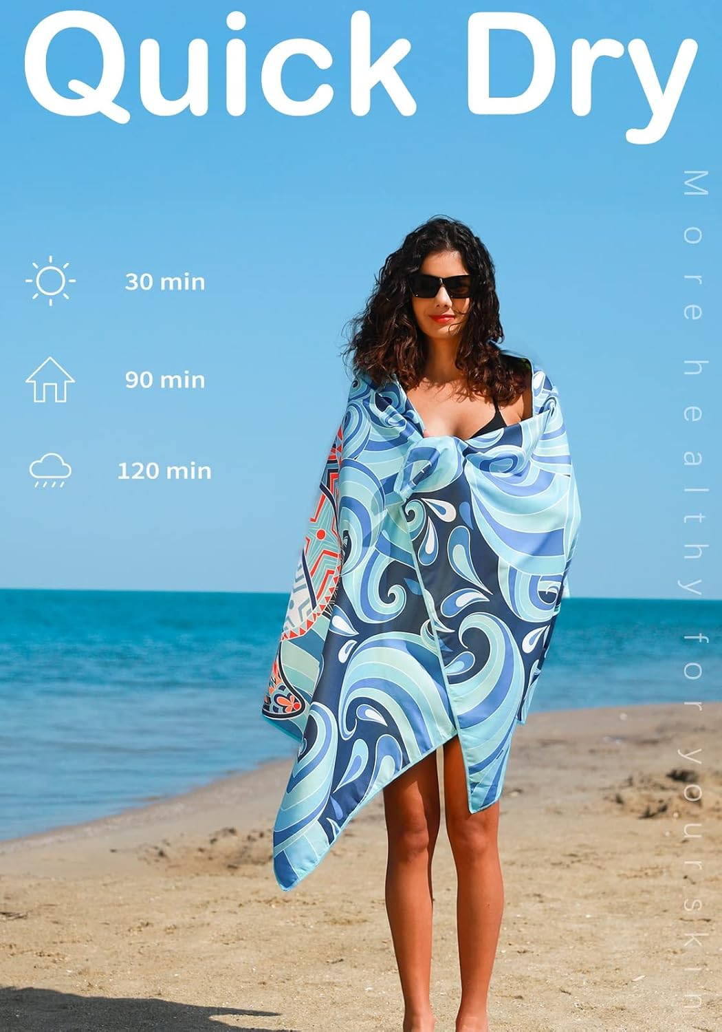 4 Pack Microfiber Lightweight Beach Towel Sand Free Quick Dry Absorbent Thin Compact Towels for Swimming Pool Camping Beach Accessories Large Easy Pack Travel Things for Vacation Essentials Gift