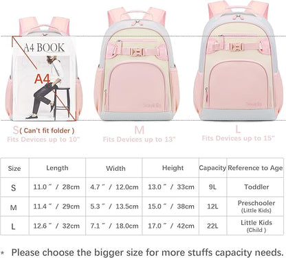 Lightweight Cute Kids Backpack for School Kindergarten Elementary Backpacks for Gilrs ages 6-8-10 (Pink Cream Celeste)