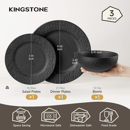 Black Dinnerware Sets, 3-Piece plates and bowls sets, Matte Marble | Premium