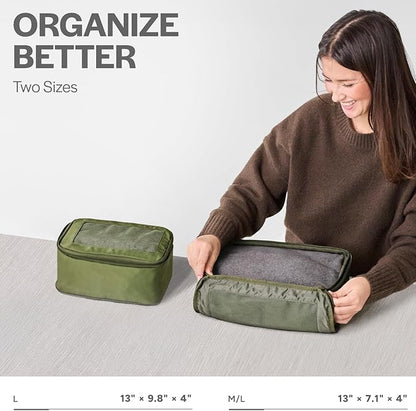 Aerotrunk Compression Packing Cubes for Travel - Luggage Organizer Bags - Double Zipper Packing Cubes for Suitcases (2-Pack, Olive)