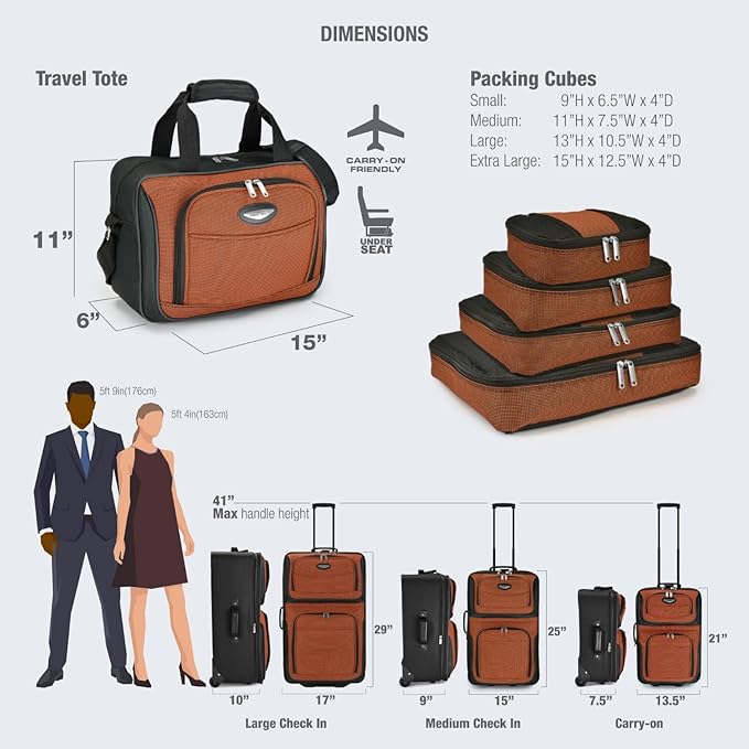 Travel Select Amsterdam 4-Piece Softside Expandable Rolling Luggage Set, Lightweight 2-Wheel Suitcases, Packing Cubes, Travel Tote, Durable Polyester Construction, Burgundy