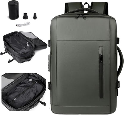 Vacuum-sealed travel computer backpack, Water-Resistant, With vacuum pump, Multiple Compartments, Anti-theft combination lock (Grey)