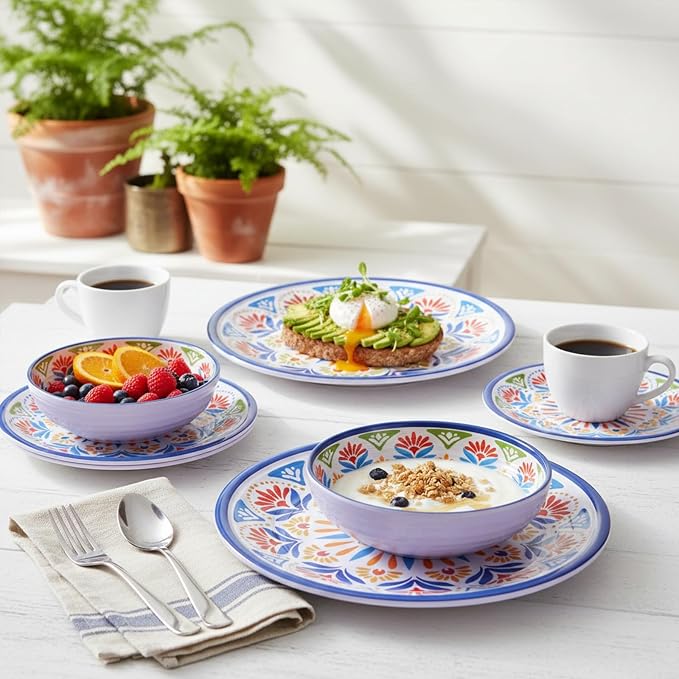Dinnerware Set 12Pcs Melamine Plates and Bowls | Wedding Gift, Floral Pattern