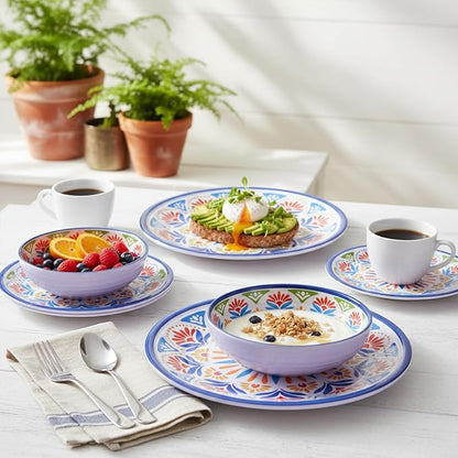 Dinnerware Set 12Pcs Melamine Plates and Bowls | Wedding Gift, Floral Pattern