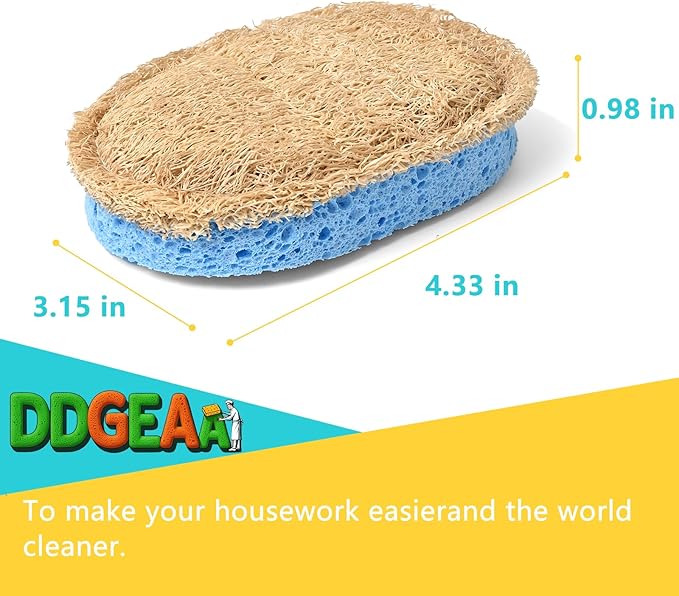 Natural Scrub Sponges Kitchen, Dual-Sided Loofah Dish Sponge - Plastic-Free, Scrubbing Power Without Scratching - 4 Pack Blue