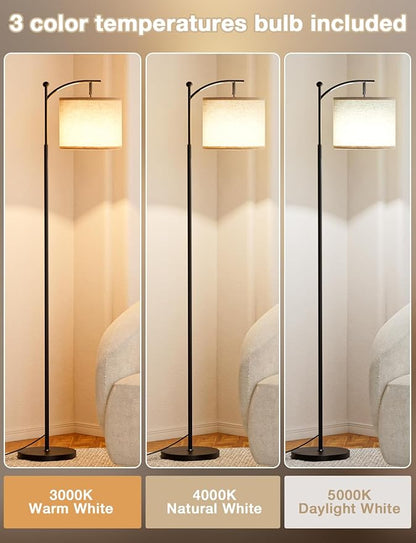 Ambimall 60" Floor Lamps for Living Room with 3 Color Temperatures, Standing Lamp Tall with Adjustable Linen Shade, Tall Lamps for Living Room Bedroom Office Classroom Dorm Room, 9W Bulb Included