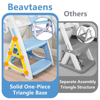 Potty Training Seat:2 in 1 Design Potty Seat for Toilet & Nursery Step Stool for Sink, Potty Training Toilet with Height Adjustable Ladder for Kids of All Ages (Arctic)