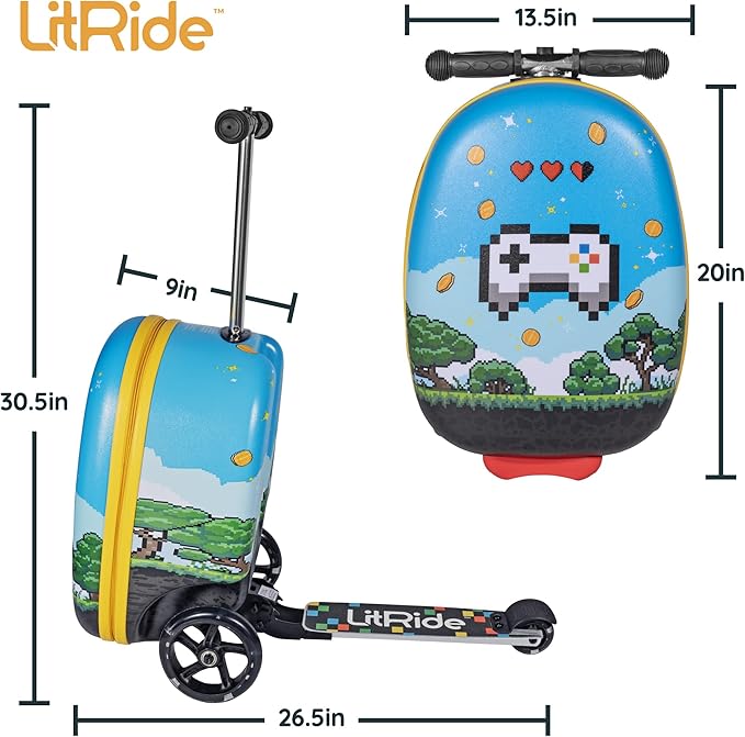 Hardshell Kids Ride-On Luggage with Scooter Suitcase – Carry-On Compliant with LED Light-Up Wheels – Fun and Functional Travel Companion for Children Ages 5–12