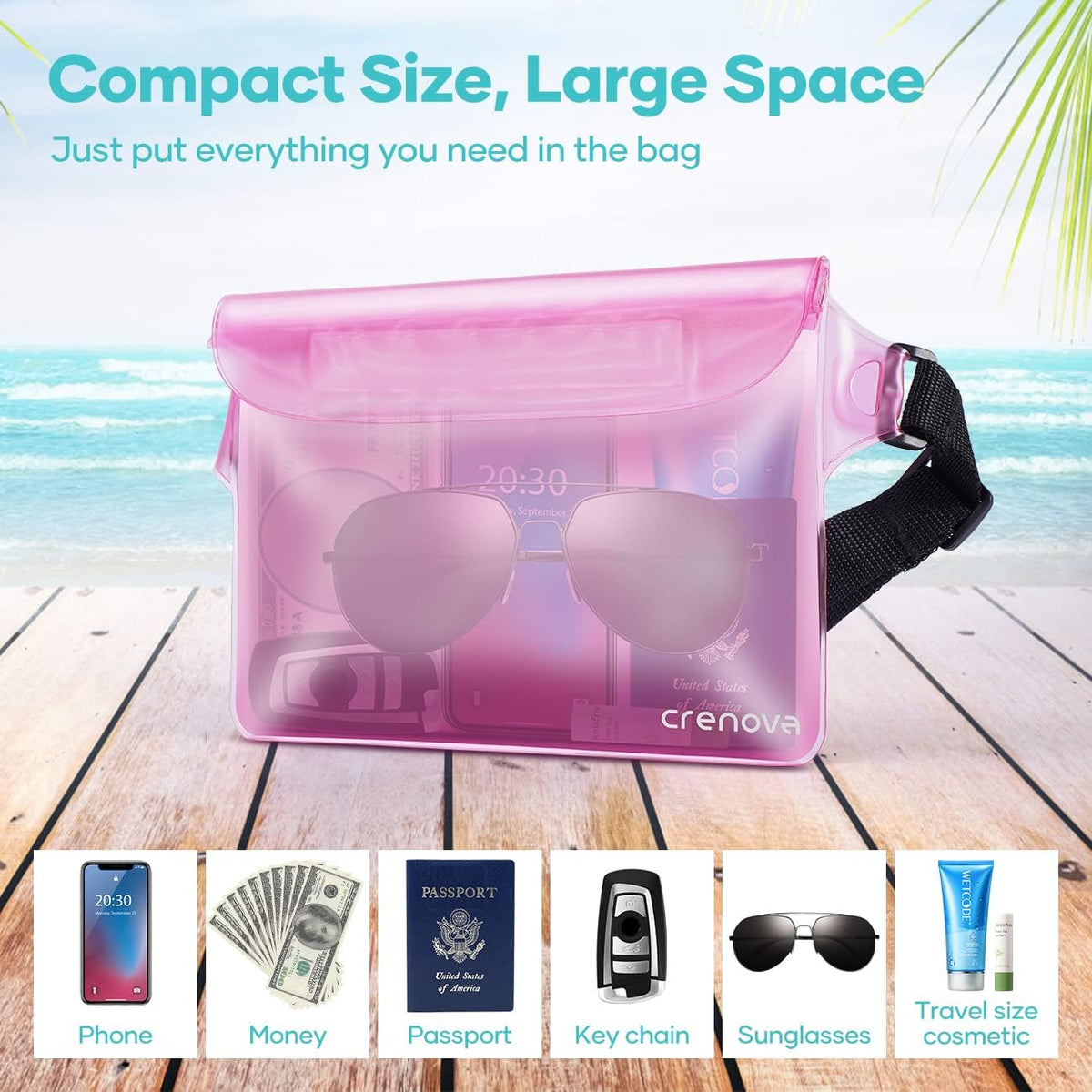 Waterproof Fanny Packs for Women, Sandproof Dry Bag for Beach, Water proof Pouch for Phone Passport Purse, Floating Waterproof Bags for Cruise Travel Water Park Boating Fishing Diving Surfing Kayaking