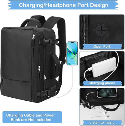 Hanples Travel Backpack for Women Men Large Carry On Person Item Flight Approved 17 In Laptop Backpack Waterproof anti theft Casual Luggage with 2 Toiletry Bag(Black)