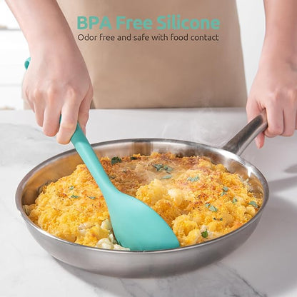13.3" Solid Cooking Spoon: U-Taste 600ºF Heat Resistant Kitchen Mixing Spoon, Food Grade Nonstick Long and Large Rubber Soup Utensil for Serving, Stirring, Basting, for Pot Cookware (Aqua Sky)