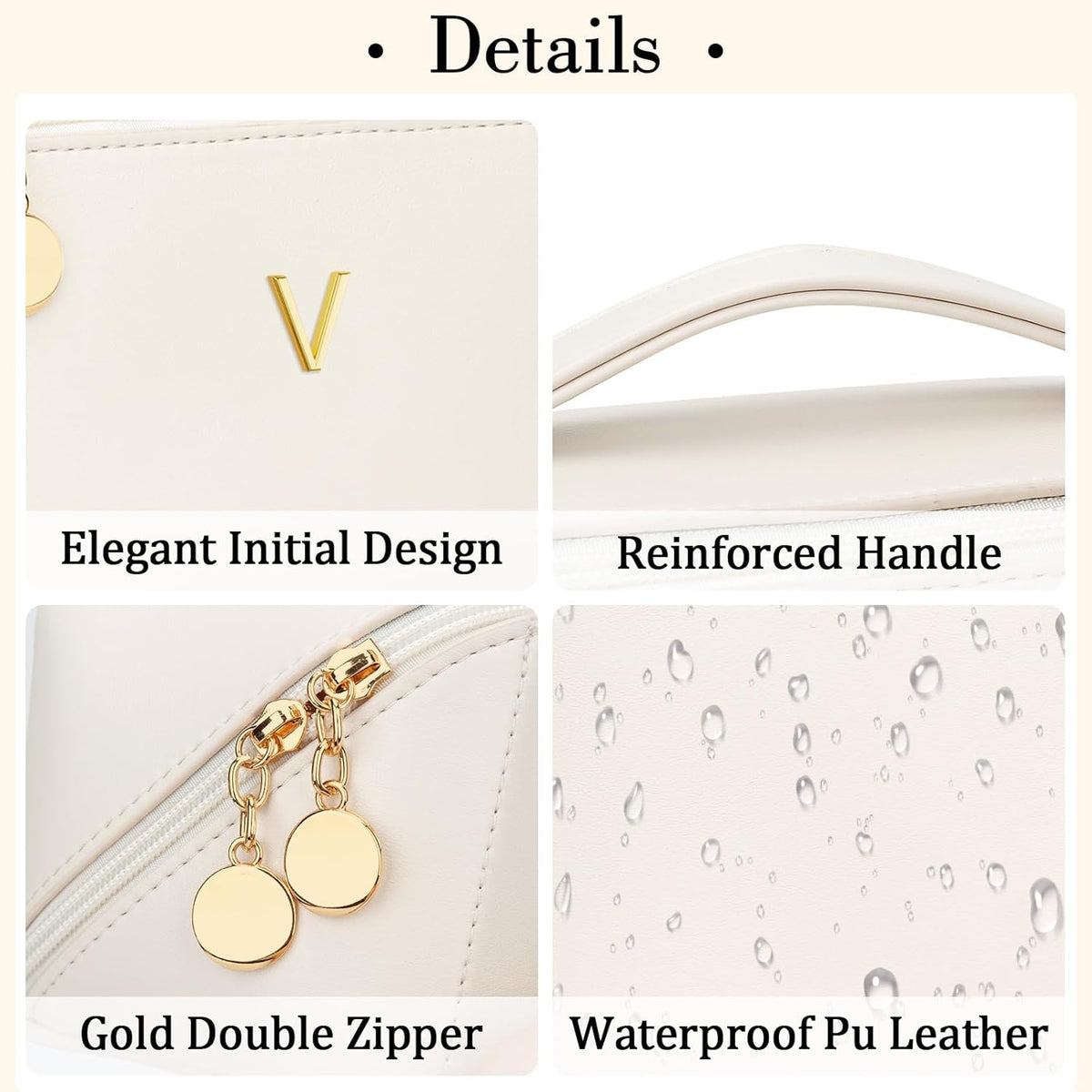 Birthday Gifts for Women Teen Girl, Personalized Initial Makeup Organizer Bag Set, Open Flat Travel Cosmetic Bag With Clear Divider and Handle(Beige,V)