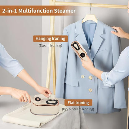 Portable Steam Iron for Clothes for Travel & Home, Handheld Garment Steamer & Iron 2 in 1 Wrinkle Remover, Travel Size with 4 Modes, LCD, Ceramic Soleplate,218mL,15-Second Heat, 110V-120V