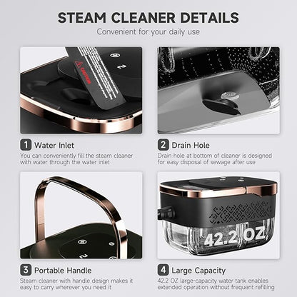 Steam Cleaner, Portable Steamer for Cleaning, Multipurpose Cleaning Steamer with Replacement Heads for Home, Dirt, Grease, Grout, Tile,Floor, Car Detailing
