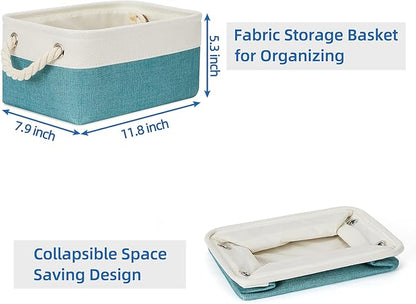 Temary Small Fabric Basket Shelf Storage Bins for Organizing 6 Pcs Decorative Baskets for Gifts Empty Collapsible Small Storage Bins for Home, Closet(Teal,11.8 L x 7.9 W x 5.3 H inches)