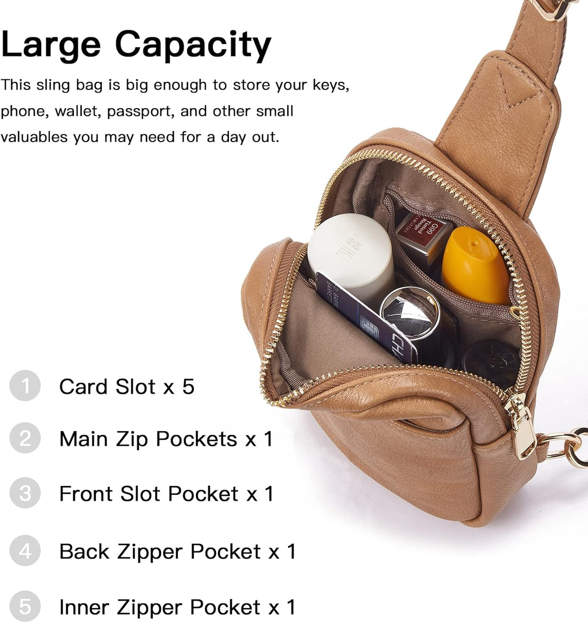 Telena Small Sling Bag for Women Leather Crossbody Fanny Packs Chest Bag for Women