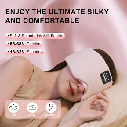 LC-dolida Sleep Mask with Bluetooth Headphones, Ice Silk Sleep Headphones with Bluetooth 5.4, Total Blackout Eye Mask for Sleeping, Soft Sleep Mask for Women Men, All Night Sleep, Travel(Pink)
