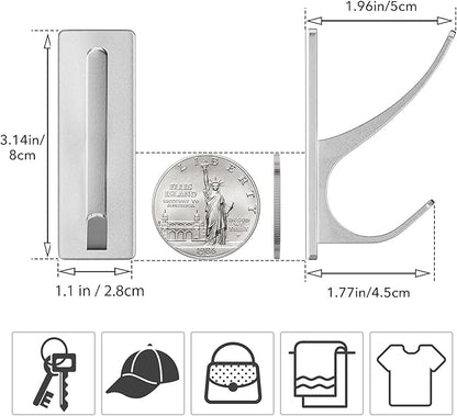 Stick on Hooks for Hanging, Extra Sticky 6KG (Max), Coat Hook on Door for Towel Coat Hat Key, Self Adhesive Hangers Wall Mounted, Silver, 6 Pack