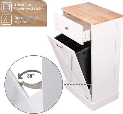 Betterhood Tilt Out Trash Cabinet 10 Gallon Wooden Free Standing Laundry Sorter Cabinet,Recycling Cabine with Hideaway Drawer,Tilt Out Trash Cabine Can Bin Kitchen (White)