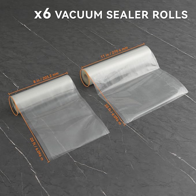 8" x 20' and 11" x 20' Vacuum Sealer Roll, 6 Pack-Ideal for Food Storage, Sous Vide, and Meal Prep, Keep Food Fresh and Nutrients, Wevac Lite