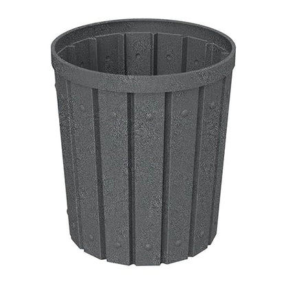 42 Gallon Slated Circle 100% Recycled Plastic Heavy Duty Outdoor Trash Can with Push Open Dome Lid and Internal Liner - Great for Schools and Businesses - Dark Granite