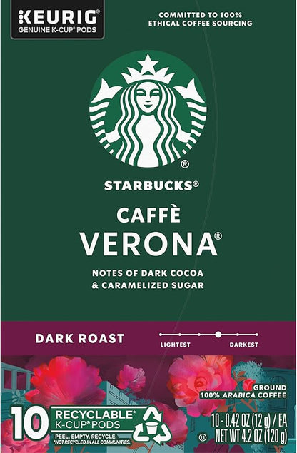 Starbucks Caffe Verona Coffee K-Cup Pods, Dark Roast Arabica Coffee, 20 Count (Pack of 2 Boxes)