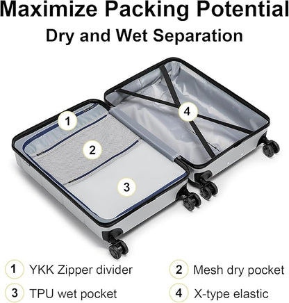 KYME Hardside Expandable Carry On Luggage 22x14x9 Airline Approved 20 Inch Hardshell Carry On Suitcase with Wheels TSA Lock Small Travel Rolling Luggage with Cup Holder for Women Men Silver