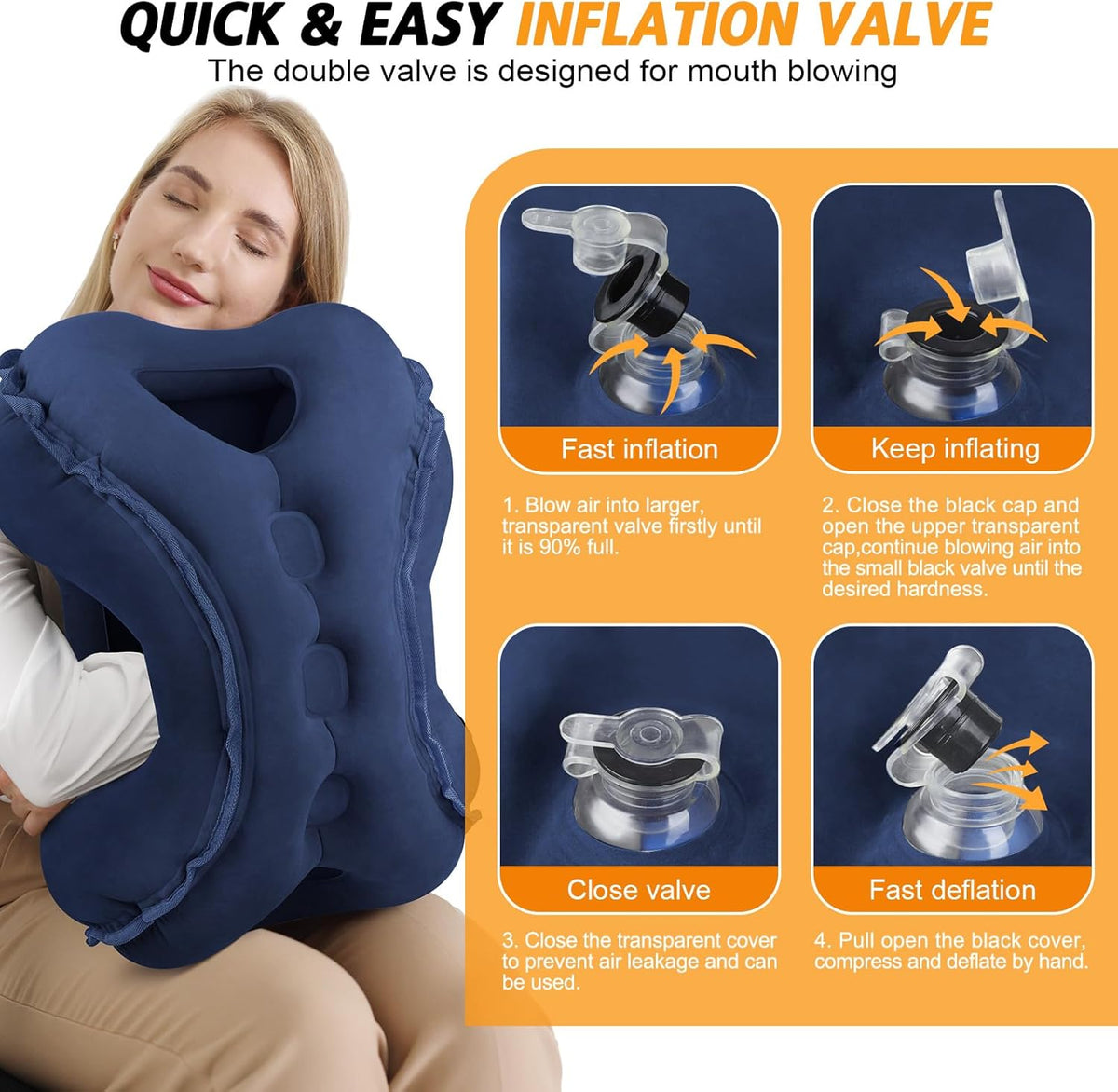 Inflatable Travel Pillow,Multifunction Travel Neck Pillow for Airplane to Avoid Neck and Shoulder Pain,Support Head,Neck,Used for Sleeping Rest, Airplane and Home Use,with Eye Mask, Earplugs,Blue