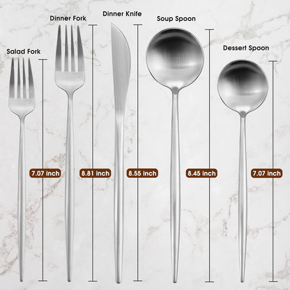 60-Piece Silverware Set, IBIILII JEFF Stainless Steel Flatware Set，Kitchen Utensil Set, Tableware Cutlery Set, Service for 12, Satin Finished Polished & Dishwasher Safe