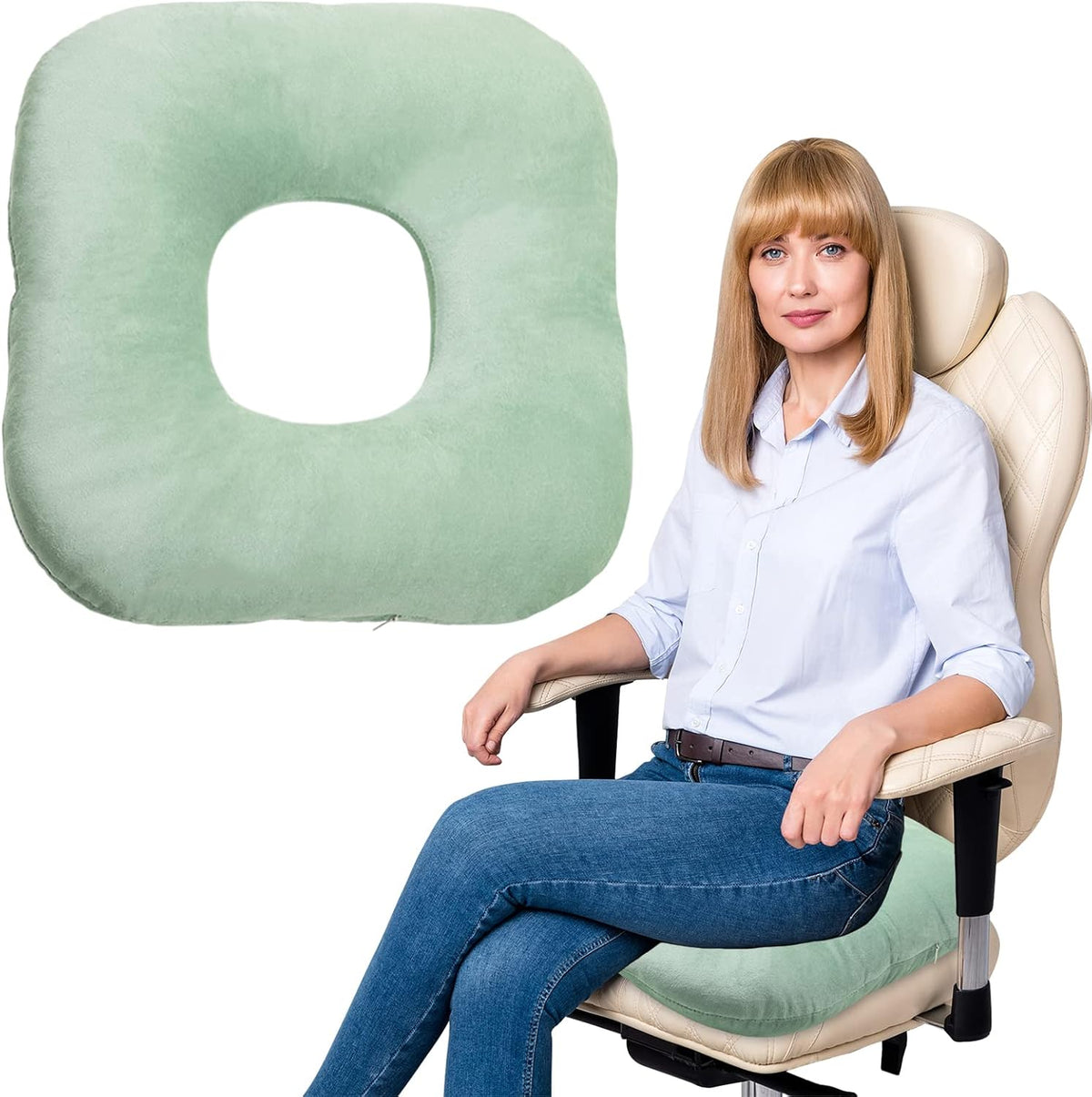 Stuffed Donut Pillow Seat Cushion | for Tailbone and Coccyx Pain, Hemorrhoids, Bed Sores, Pregnancy, Prostate, Surgery Recovery, Sitting Pressure Relief, for Home, Office and Car (Moss Green)
