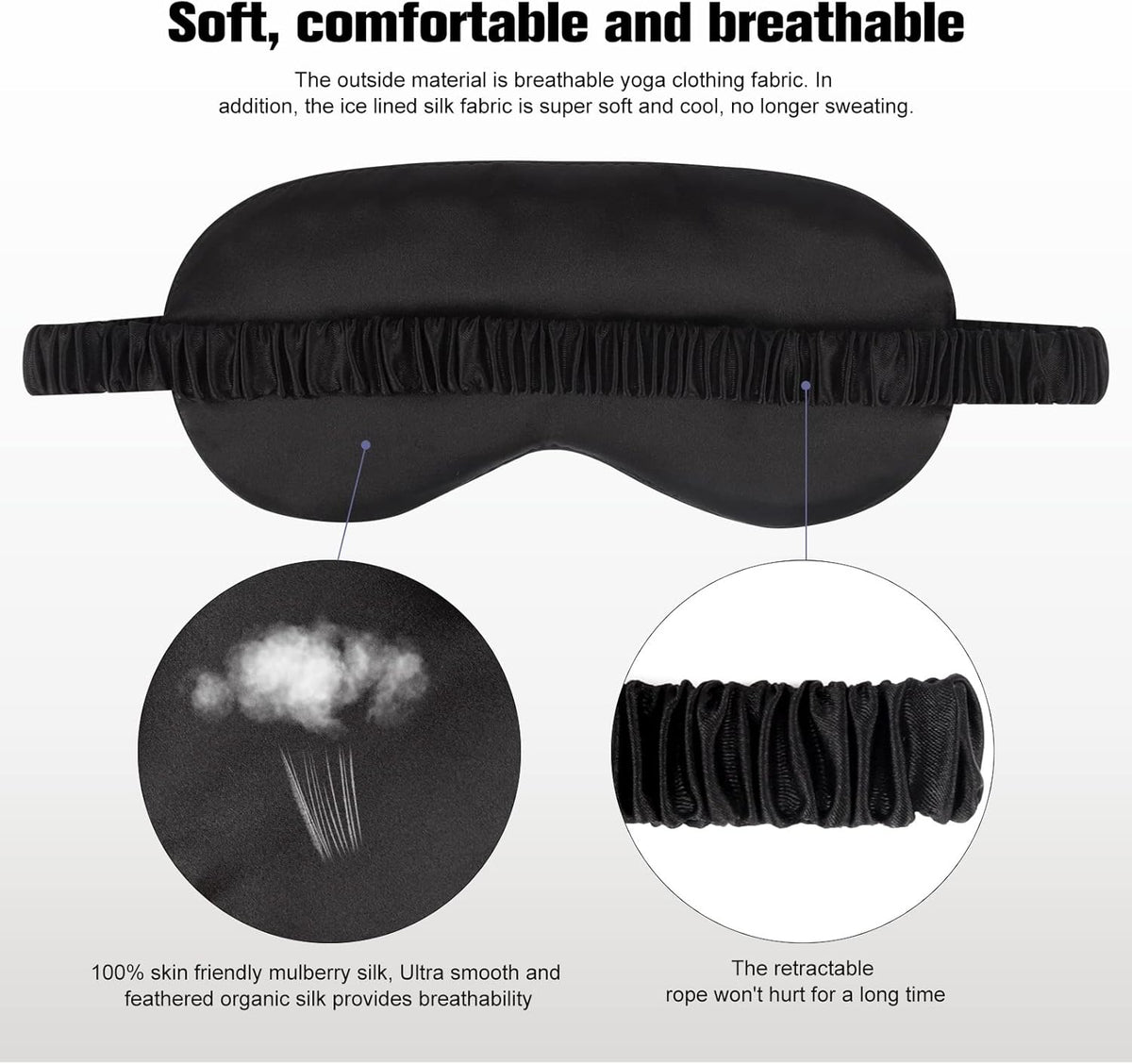 2Pack Silk Sleep Mask,IEKEODI Eye Mask for Sleeping，Elastic Blackout Eye Mask & Blindfold for Full Night's Sleep,Travel and Nap(Black+Purple)