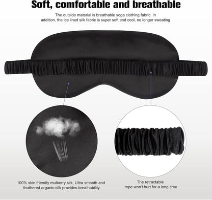 2Pack Silk Sleep Mask,IEKEODI Eye Mask for Sleeping，Elastic Blackout Eye Mask & Blindfold for Full Night's Sleep,Travel and Nap(Black+Purple)