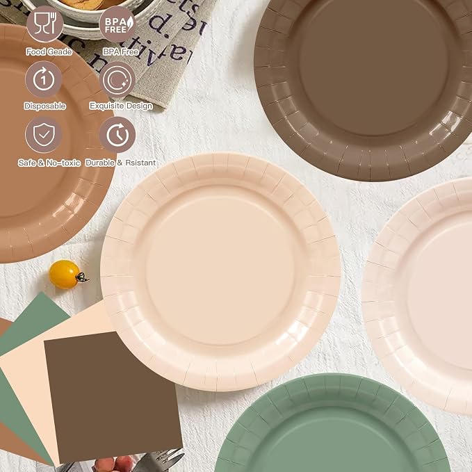 60Pcs Woodland Plates and Napkins Party Supplies, Serves 20 | Sage Green and