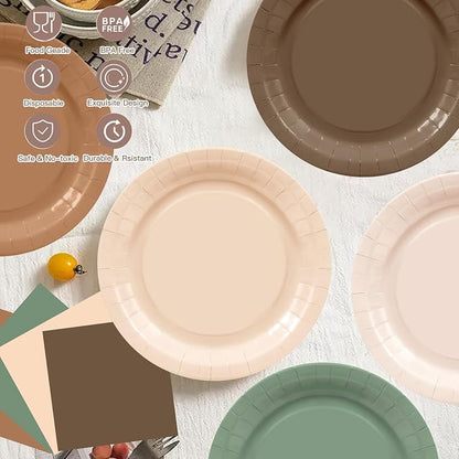 60Pcs Woodland Plates and Napkins Party Supplies, Serves 20 | Sage Green and