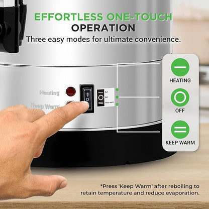 NutriChef Water Boiler and Hot Water Dispenser, 13L Electric Beverage Dispenser with Safety Lock Lid, Non-Drip Tap, Warm Function, Food Grade Stainless Steel, Home and Commercial Use, 20x11x11 in.