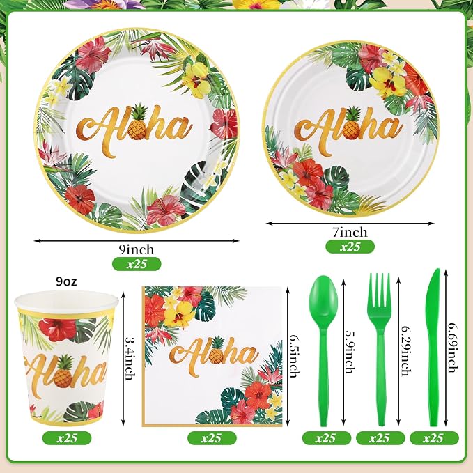 NatNarr Hawaiian Party Supplies Set, Paper Tableware Set