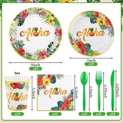 NatNarr Hawaiian Party Supplies Set, Paper Tableware Set