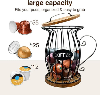 Coffee Pods Holder Organizer, Large Capacity Nespresso Storage and Organization Creamer Container Basket for Kitchen Counter Countertop Office Kpop Desktop Stand organizador de cafe (with Lid)