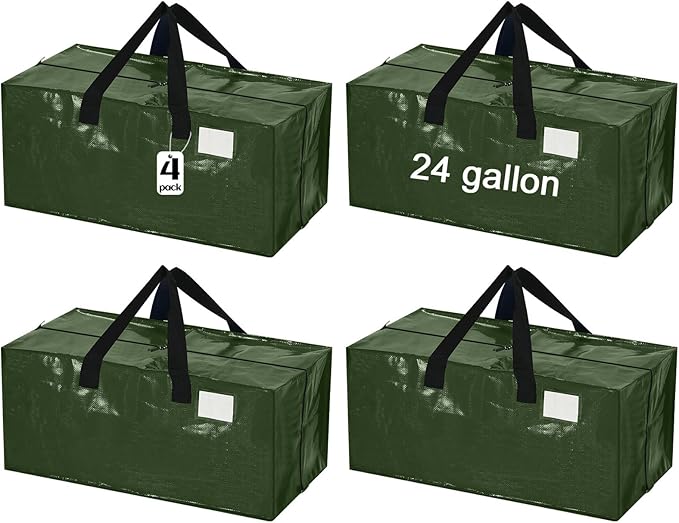 4 Pcs 24 Gallon Large Moving Bags with Zipper and Handles Foldable Storage Duffle Bags Heavy Duty Extra Large Totes for College Dorm Travel Clothes Blankets Bedding Moving (Green)