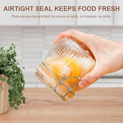 17oz Airtight Glass Jars with Lids, Small Food Storage Container Set of 6, Wire Clip Canisters Mason Jars for Canning Pickling Spice Herb