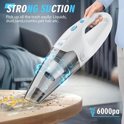 Handheld Vacuum Cordless,Car Hand Cordless Rechargeable,Powerful Suction Hand Held Vacuum with LED Light/Multi Accessories,1.6lbs Car Mini Portable Vacuum Cleaner for Home Office Pet
