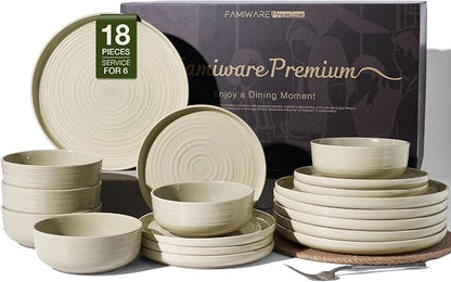 Stoneware Dinnerware Set for 6, Chip & Scratch Resistant, Microwave &