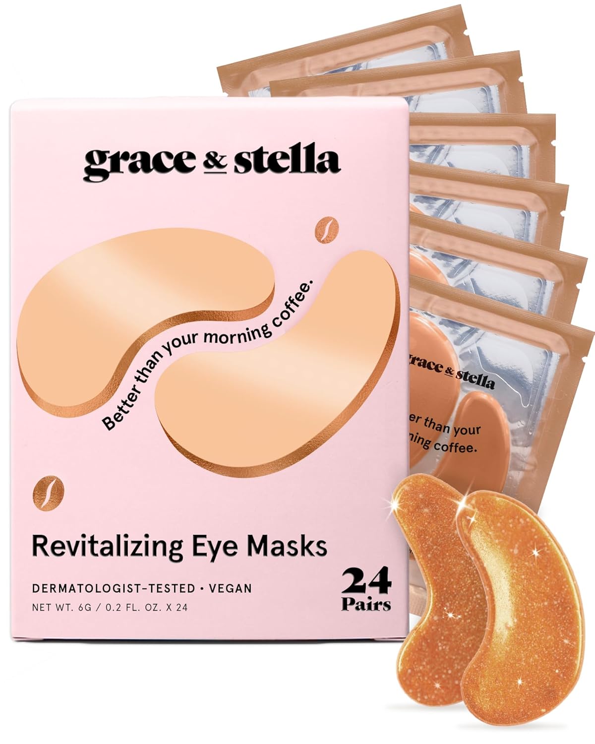 grace & stella Caffeine Under Eye Patches - Awakening Eye Patches for Puffy Eyes and Dark Circles - Under Eye Mask Patches with Niacinamide & Hyaluronic Acid - Vegan, Cruelty-Free (Bronze, 24 Pairs)