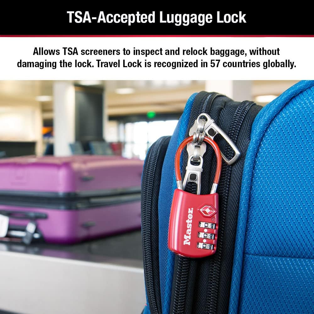 Master Lock Set Your Own Combination TSA Approved Luggage Lock, Travel Zipper Padlock is Perfect for Suitcases, Bags, or Backpacks, 4 Pack, Color May Vary, 4688EC4