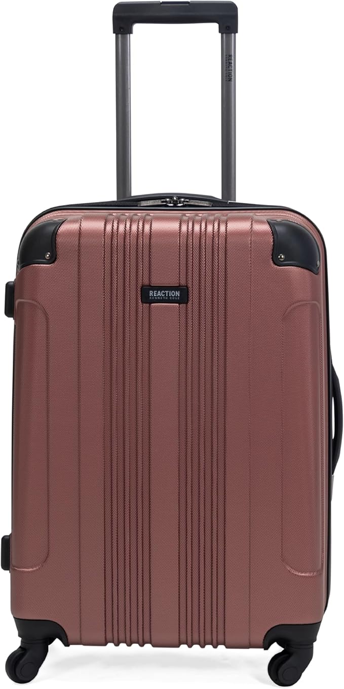 Kenneth Cole REACTION Out of Bounds Lightweight Hardshell 4-Wheel Spinner Luggage, Rose Gold, 24-Inch Checked