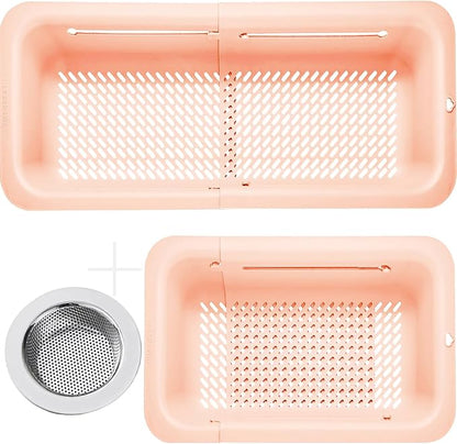 LASSHSWA Collapsible Colander and Strainer for Kitchen, Over the Sink Strainer Basket for Kitchen, Fruit Pasta Food Strainer Expandable Plastic Colander with A Sink Drain Strainer Stainless Steel