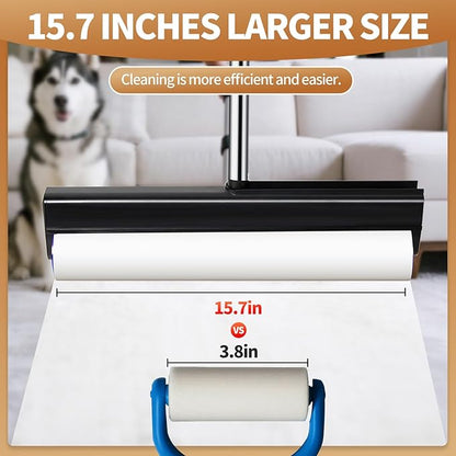 Large Lint Rollers for Carpet, 15.74 in Extra Sticky Rollers for Floor with 4 Extendable Handle, Long Handle Sticky Mop for Cleaning Carpet, Car, Clothes,Dog and Cat Pet Hair Remover with 360 Sheets