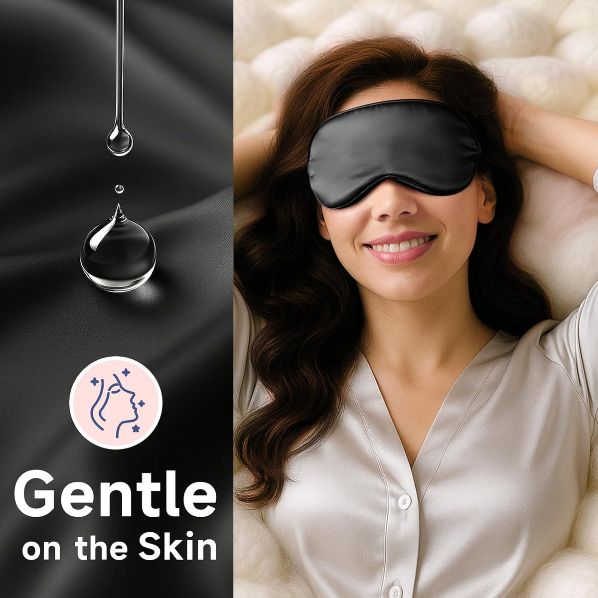 Umisleep 100% Pure Mulberry Silk Sleep Mask, 22 Momme 6A Soft & Smooth Fibers, Breathable Eye Mask for Women & Men, Better Light Blocking Sleeping Mask with Travel Pouch, Adjustable Blindfold, Black