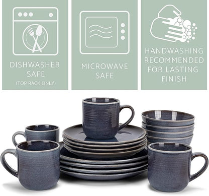 Elanze Designs Reactive Glaze Farmhouse Rustic Boho Ceramic Stoneware Dinnerware 16 Piece Plate Bowl Mug Dish Set - Service for 4, Purple Ombre Blue