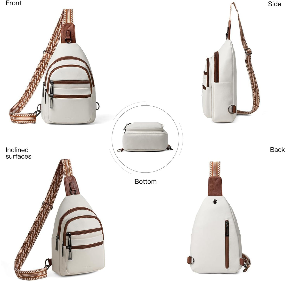 Sling Bag for Women Crossbody Bags Fanny Pack Sling Purse Backpack Vegan Leather Shoulder Bag Travel Anti Theft Beige